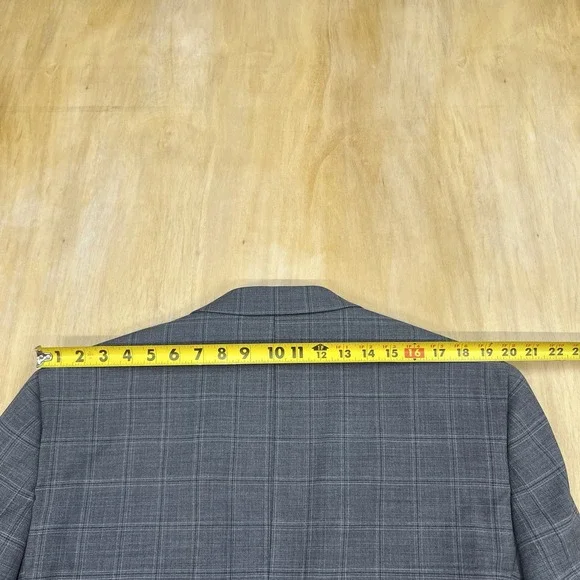 Kenneth Cole Suit Mens 46R Slim Fit Wool Blend Stretch Pants 40x32 Gray Plaid